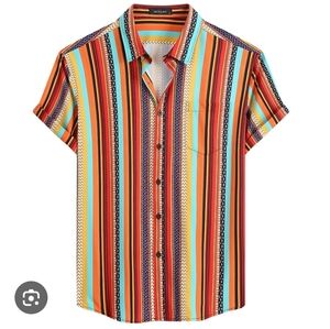 Men's Mcedar Striped Shirt Button Up Size Large